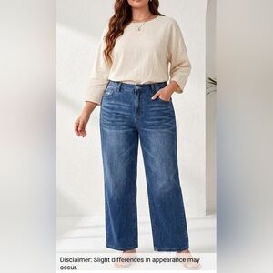Emery Rose 4XL Wide Leg Blue Boyfriend Jeans - Shein Plus Size High Waisted